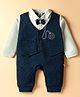 Mini Taurus 100% Cotton Full Sleeves Party Wear Romper With Watch Embroidery - Navy Blue
