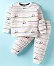 Mini Taurus Interlock Woven Full Sleeves Winter Co-Ord Night Suit with Stripes & Rabbit Print - White