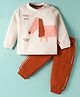 Mini Taurus Looper Knit Full Sleeves T-Shirt & Lounge Pant Set With Dog Print - Brown