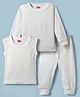 Babyhug Knit Full Sleeves Solid Color Pullover & Sleeveless Thermal Vest & Pant Set - Offwhite