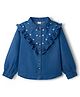 Babyhug Denim Woven Full Sleeves Floral Embroidered Top with Frill Detailing - Navy Blue