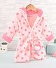 Doreme Terry Knit Full Sleeves Hooded Bath Robe with Polka Dot & Owl Design - Carnation Pink