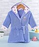 Doreme Terry Knit Full Sleeves Hooded Bathrobe With Hearts Design & Panda Embroidery - Blue