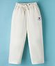 Kookie Kids Terry Knit Full Length Solid Color Wide Leg Lounge Pant with Badge Detailing - Offwhite