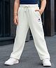 Kookie Kids Terry Knit Full Length Solid Color Wide Leg Lounge Pant with Badge Detailing - Offwhite
