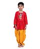 Twisha Cotton Woven Three Fourth Sleeves Lord Krishna Embroidered & Gota Lace Embellished Dhoti Kurta Set - Red & Yellow