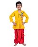Twisha Cotton Woven Three Fourth Sleeves Lord Krishna Printed & Beaded Kurta & Dhoti Set - Yellow & Red
