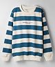 Doreme Fleece Knit Full Sleeves Striped Sweatshirt - Blue & White