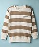 Doreme Fleece Knit Full Sleeves Striped Sweatshirt - Light Brown & White
