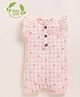 Cot & Candy Organic Muslin Cotton Knit Frill Sleeves Checked & Floral Printed Romper - Strawberry