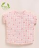 Cot & Candy Organic Muslin Cotton Knit Half Sleeves Checked & Floral Printed Top - Strawberry