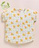 Cot & Candy Organic Muslin Cotton Knit Half Sleeves Checked & Oranges Printed Top - Orange