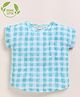 Cot & Candy Organic Muslin Cotton Knit Half Sleeves Checked Top - Teal