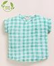 Cot & Candy Organic Muslin Cotton Knit Half Sleeves Checked Top - Sage Green