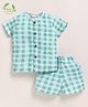 Cot & Candy Organic Muslin Cotton Knit Half Sleeves Checked Coordinating Tee & Shorts Set - Teal