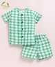 Cot & Candy Organic Muslin Cotton Knit Half Sleeves Checked & Oranges Printed Coordinating Tee & Shorts Set - Sage
