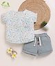Cot & Candy Organic Muslin Cotton Knit Half Sleeves Floral Printed Tee & Shorts Set - Spring & Sage