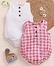 Cot & Candy Organic Muslin Cotton Knit Pack Of 2 Sleeveless Solid & Checked Onesies - MIlk & Pink