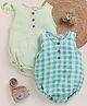 Cot & Candy Organic Muslin Cotton Knit Pack Of 2 Sleeveless Solid & Checked Onesies - Pistachio Cream & Sage