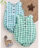 Cot & Candy Organic Muslin Cotton Knit Pack Of 2 Sleeveless Checked Onesies - Teal & Sage
