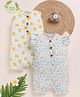 Cot & Candy Organic Muslin Cotton Knit Pack Of 2 Frill Sleeves Checked & Floral Printed Rompers - Orange & Spring
