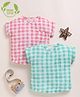 Cot & Candy Organic Muslin Cotton Knit Pack Of 2 Half Sleeves Checked Tops - Pink & Sage Green
