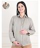 Moms Maternity Cotton Blend Woven Full Sleeves Lace Detailed Maternity Shirt With Front Open Nursing Access - Grey