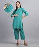 Moms Maternity Cotton Blend Woven Three Fourth Sleeves Checked Maternity Kurti With Front Open Nursing Access & Coordinating Pant Set - Green