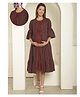 Moms Maternity Cotton Woven Three Fourth Bell Sleeves Striped Tiered Shrug With Front Open Nursing Access - Wine