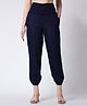 Moms Maternity Rayon Woven Solid Maternity High Waist Trousers - Navy Blue