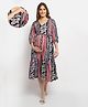 Moms Maternity Poly Crepe Woven Three Fourth Sleeves Paisley Printed Maternity Dress With Side Seam Nursing Access - Blue