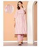 Moms Maternity Cotton Woven Three Fourth Sleeves Striped & Polka Dots Printed Maternity Kurti With Side Zipper Nursing Access - Pink