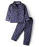 Doreme Single Jersey Knit Full Sleeves Co-ords Night Suit with Floral & Text Print - Navy Blue
