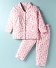 Doreme Single Jersey Knit Full Sleeves Co-ord Night Suit with Heart Print & Checks - Pink