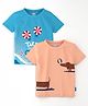 Nautinati Cotton Knit Pack Of 2 Half Sleeves Take Me Sea Text & Dog Printed Tees - Blue & Peach