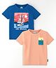 Nautinati Cotton Knit Pack Of 2 Half Sleeves Nautical Theme Printed Tees - Blue & Light Peach
