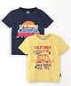 Nautinati Cotton Knit Pack Of 2 Half Sleeves California & San Diego Text Printed Tees - Yellow & Navy Blue