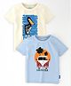 Nautinati Cotton Knit Pack Of 2 Half Sleeves Pelican & Vehicle Printed Tees - Sky Blue & Off White