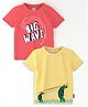 Nautinati Cotton Knit Pack Of 2 Half Sleeves Big Wave Text & Turtles Printed Tees - Red & Yellow