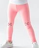Nautinati Cotton Lycra Knit Bow Printed Leggings - Pink