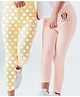 Nautinati Cotton Lycra Pack Of 2 Disney Mickey & Friends Featuring Minnie Mouse & Polka Dots Printed Leggings - Yellow & Light Pink