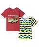 Nautinati Cotton Knit Pack Of 2 Half Sleeves Jeep & Waves Printed Tees - Red & Multi Colour