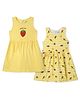 Nautinati Cotton Knit Pack Of 2 Sleeveless Fruits Printed & Checked Dress - White & Yellow