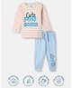 Nautinati Cotton Knit Full Sleeves Striped Tee & Sea Life Printed Joggers Set - Sky Blue & White