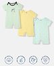 Nautinati Cotton Knit Pack Of 3 Half Sleeves Striped & Nautical Theme Printed Rompers - Sky Blue White & Yellow