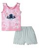 Nautinati Cotton Knit Disney Lilo & Stitch Featuring Sleeveless Character Printed Top & Shorts Set - Blue Pink & White