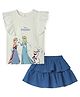 Nautinati Cotton Knit Sleeveless Disney Frozen Featuring Elsa & Anna Printed Top With Skirt Set - Blue & White