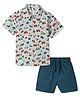 Nautinati Cotton Knit Half Sleeves Vehicles Printed Shirt & Shorts Set - Blue