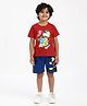 Nautinati Cotton Knit Disney Mickey & Friends Featuring Half Sleeves Characters Printed Tee & Shorts Set - Red & Navy Blue