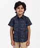 Nautinati Cotton Knit Half Sleeves Palm Trees Printed Shirt - Blue